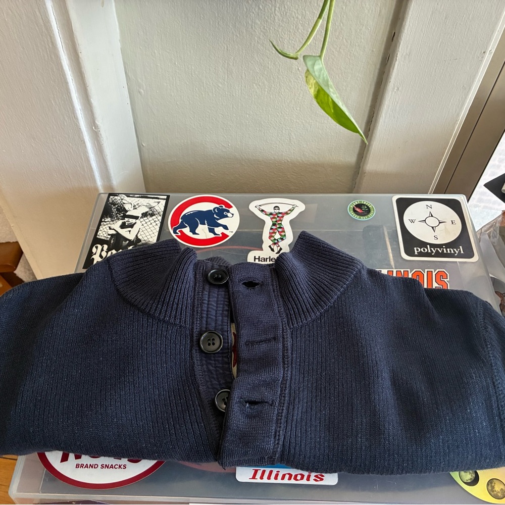 Relwen Navy Button-Up Mock Neck